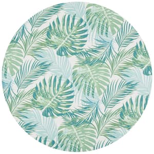 Barbados Green/Teal 5 ft. x 5 ft. Round Floral Indoor/Outdoor Area Rug