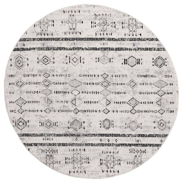 Temple 7 ft. x 7 ft. Ivory/Gray Black Tribal TPL106A Round Rug