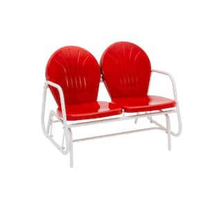42 in. Retro 2 Seated Red Steel Outdoor Glider