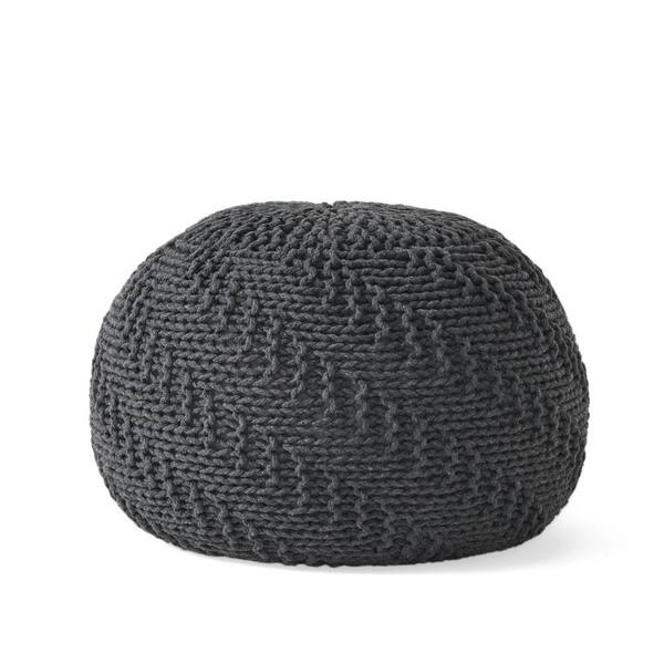 Noble House Hershel Dark Gray Knitted Cotton Pouf