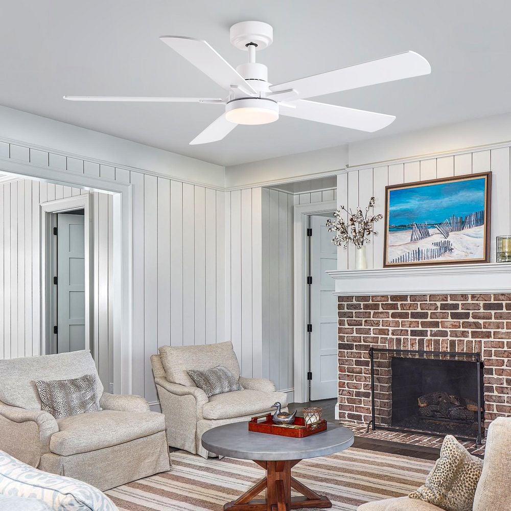 52 in. White Downrod Mount Low Profile Ceiling Fan with Light Included with Remote price history on PriceWatchPro