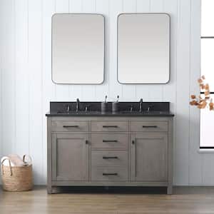 Jasper 54 in. W x 22 in. D Bath Vanity in Textured Gray with Blue Limestone Top in Carrara White with White Sinks