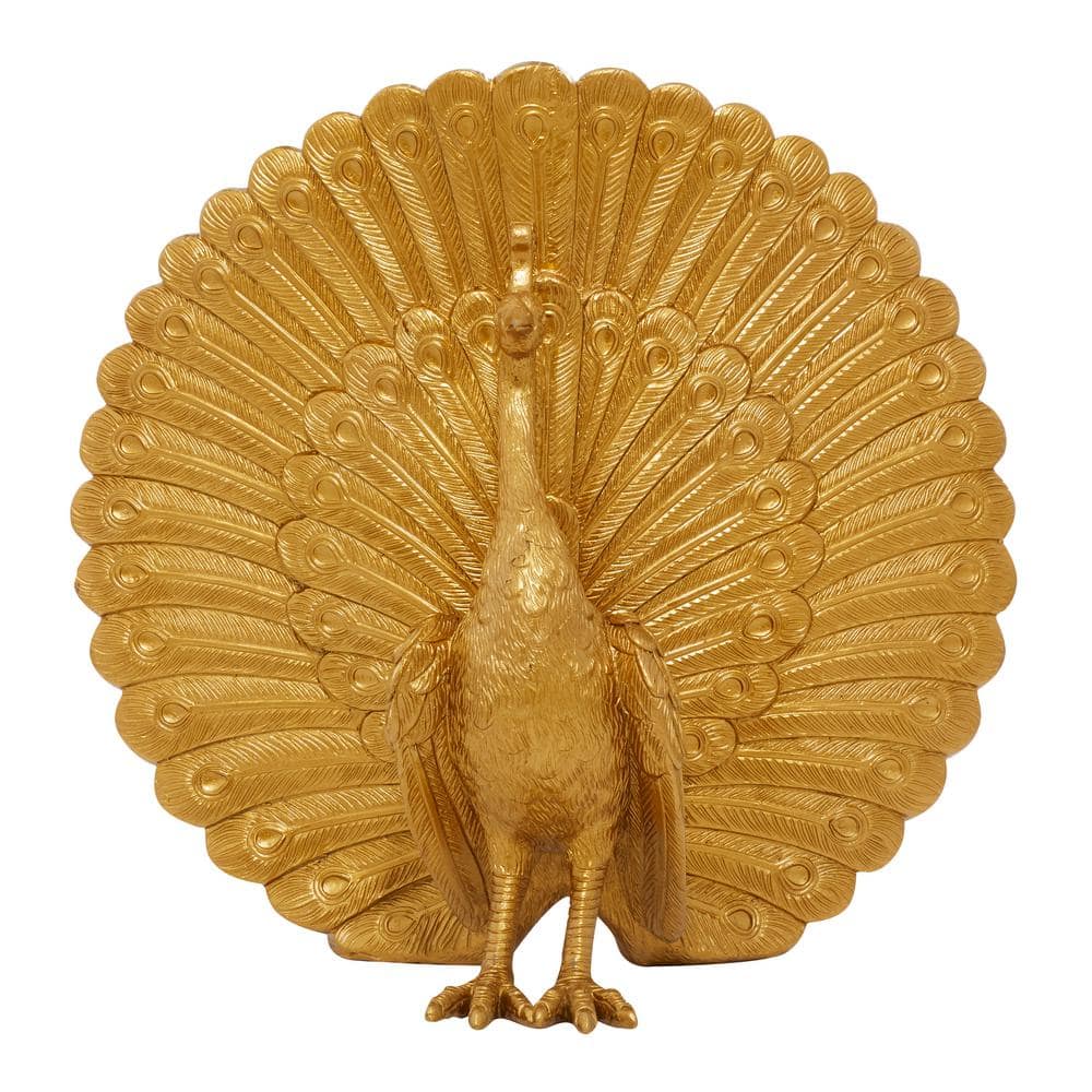 Gold Glam Resin Peacock Sculpture, 18.35 Inches