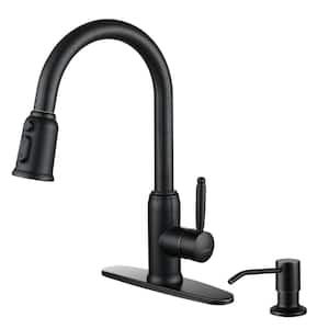 Single Handle Pull Out Sprayer Kitchen Faucet Deckplate Included with Soap Dispenser in Oil Rubbed Bronze