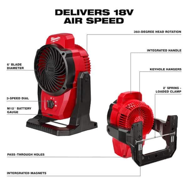 M12 FUEL Orbital Detail Sander (Tool-Only) w/M12 12-Volt Lithium-Ion Cordless Jobsite Fan (Tool-Only)
