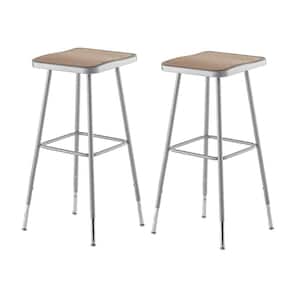 32 in. to 39 in. Height Adjustable Grey Heavy Duty Square Seat Steel Stool (2-Pack)