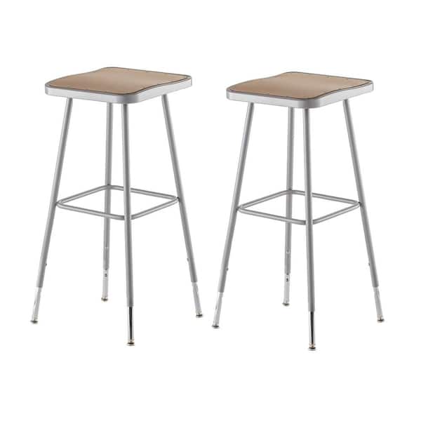National Public Seating 32 in. to 39 in. Height Adjustable Grey Heavy Duty Square Seat Steel Stool (2-Pack)