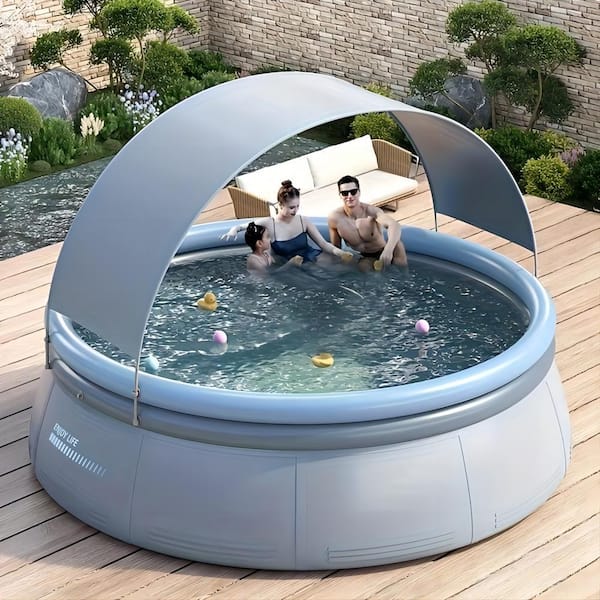 141.73 in. x 29.92 in. Outdoor Inflatable Swimming Pool, Aqua Grey