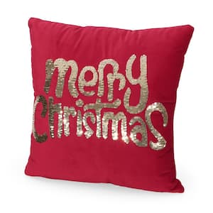Isleta Red and Gold Sequin Velvet 18 in. x 18 in. Christmas Throw Pillow Cover