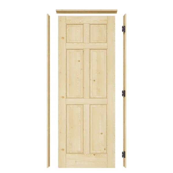 ARK DESIGN 30 in. x 80 in. 6-Panel Left Solid Core Unfinished Pine Wood Single Interior Door with Quick Assemble Jamb