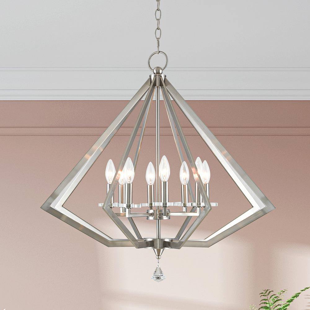 Brushed Nickel and Crystal 8-Light Candle Chandelier