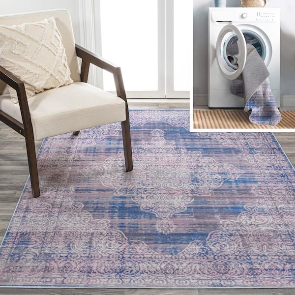 Regis Bohemian Blue 3 ft. x 5 ft. Medallion Machine Washable Indoor Area Rug