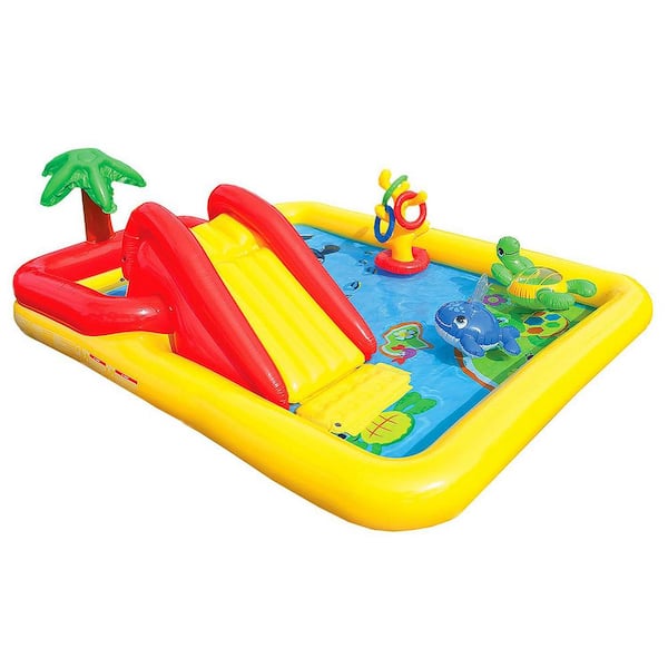 Intex 100 in. x 77 in. x 31 in. D Rectangular Inflatable Ocean Play Center Kids Backyard Kiddie Pool Games 57454EP - The Home Depot