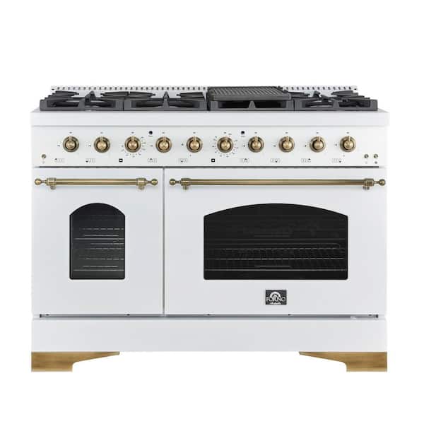 Antico 48 in.  8 Burner White Double Oven Gas Range