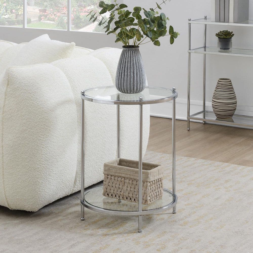 Royal Crest 18 in. Chrome Standard Height Round Glass Top End Table - thumbnail 6