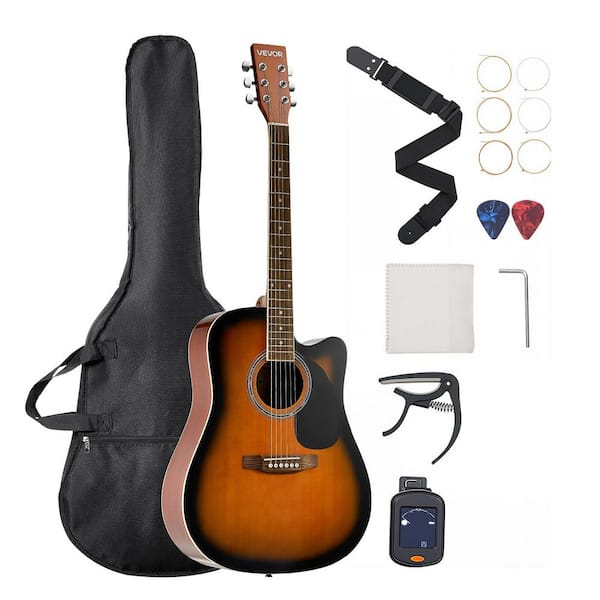 41 in. Cutway Acoustic Guitar 6-String Sunburst Solid Spruce Top Guitar Beginner Bundle with Gig Bag Tuner Strap