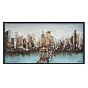 New York and Cityscape in. Black Wooden Floating Frame Hand Painted Acrylic Wall Art 55 in. x 28 in.