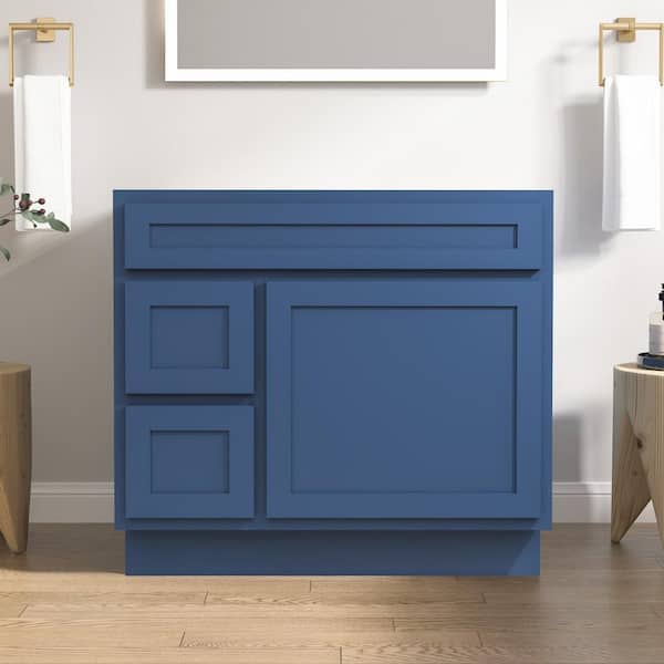 36 in. W x 21 in. D x 32.5 in. H 2-Left Drawers Bath Vanity Cabinet without Top in Blue