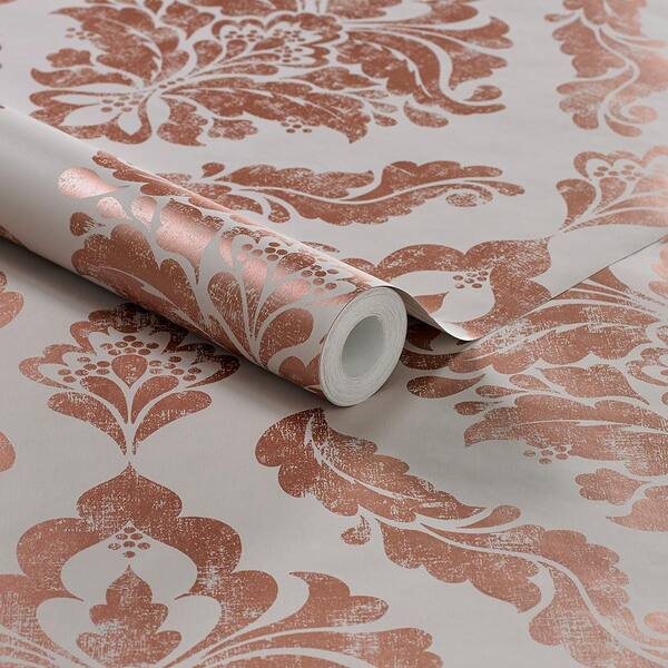 Graham & Brown Milan Damask Rose Gold and Grey Wallpaper