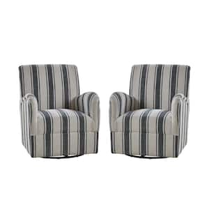 Livia Traditional 360° Swivel Armchair with Jacobean Strip Pattern Set of 2-BLACK