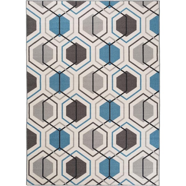 World Rug Gallery Geometric Boxes Design Non-Slip (Non-Skid) Blue 1 ft. 8 in. x 2 ft. 6 in. Indoor Area Rug