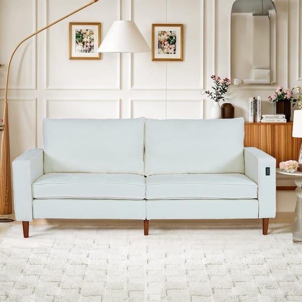 WONDER COMFORT Modern 82 in Wide Square Arm Chenille Upholstered Rectangle Loveseat Sofa with USB Ports in Beige