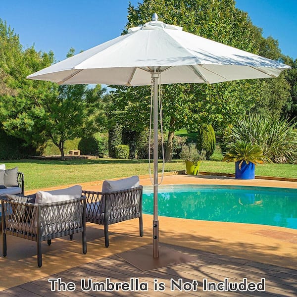 Patiojoy 50 lbs. Patio Umbrella Base Stand 24 in. Outdoor Square Market Handle Wheel in Brown