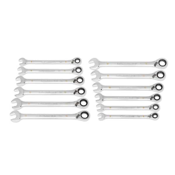 GEARWRENCH Metric 12-Point 90-Tooth Reversible Ratcheting Wrench Set with Rack (12-Piece)