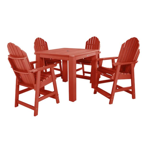 Hamilton Rustic Red 5-Piece Recycled Plastic Square Outdoor Balcony Height Dining Set
