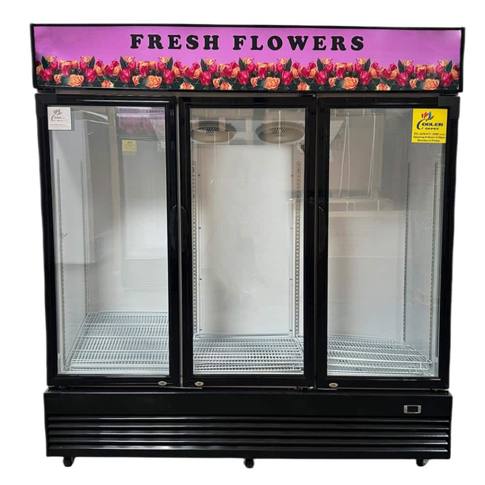 74 in. W 56.5 cu. ft. Commercial 3 Glass Door Flower Cooler Floral Refrigerator Merchandiser Cooler in White