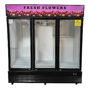 74 in. W 56.5 cu. ft. Commercial 3 Glass Door Flower Cooler Floral Refrigerator Merchandiser Cooler in White