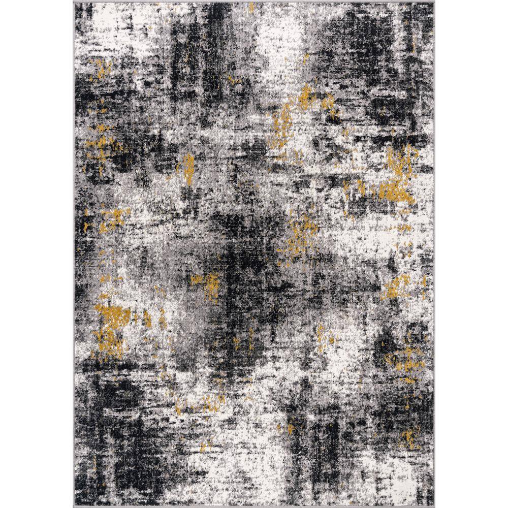 Adare Yellow and Gray Abstract 5' x 7' Synthetic Area Rug