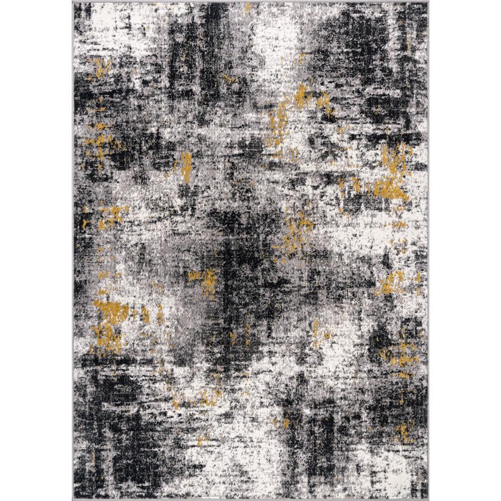 Adare Yellow and Gray Abstract 5' x 7' Synthetic Area Rug