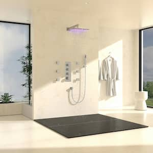 Luxury LED Thermostatic 3-Spray Patterns 12 in. Wall Mount Handheld Shower Head 2.5 GPM with 6-Jet in Chrome