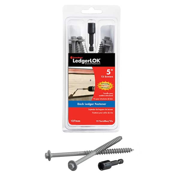 FastenMaster LedgerLOK Structural Ledger Board Screws – 5 inch wood screws with hex head – Gray (12 Pack)