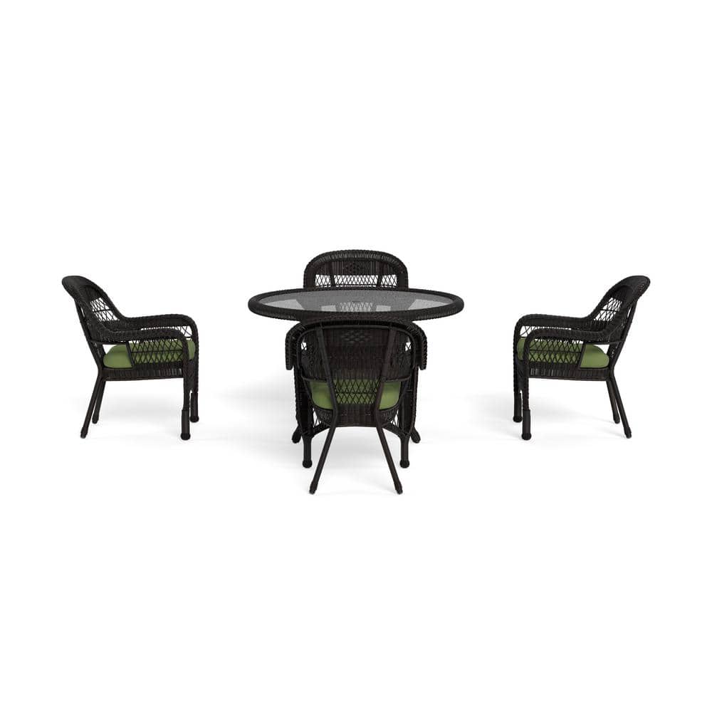 Portside 5-Piece Dark Roast Wicker Outdoor Dining Set with Husk Hunter Cush