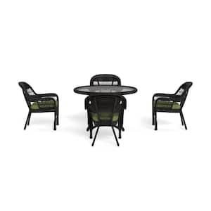 Portside 5-Piece Dark Roast Wicker Outdoor Dining Set with Husk Hunter Cushions (Wicker Chair and Dining Table Bundle)