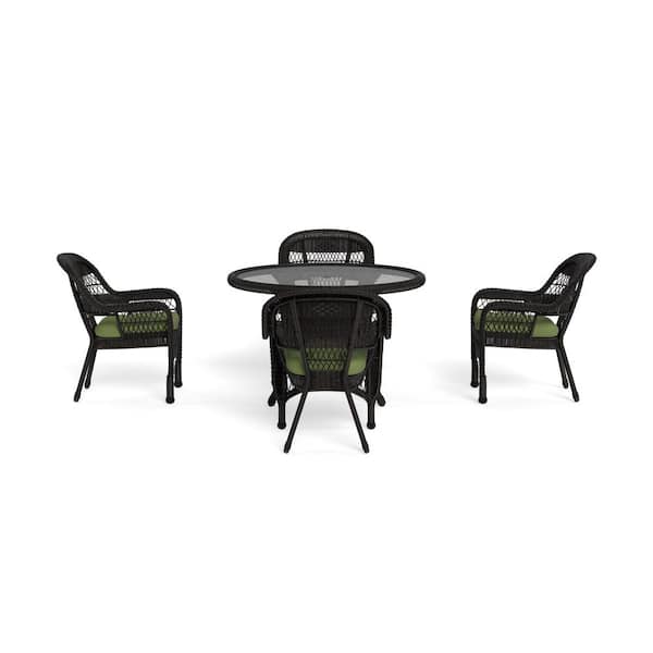 Tortuga Outdoor Portside 5-Piece Dark Roast Wicker Outdoor Dining Set with Husk Hunter Cushions (Wicker Chair and Dining Table Bundle)