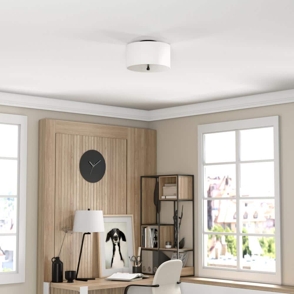 Ellis Matte Black 12" Modern Drum Flush Mount with Brass Accents