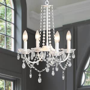 Ellie 4-Light White Traditional Candle Style Crystal Raindrop Chandelier for Bedroom Living Room Kitchen Island Foyer