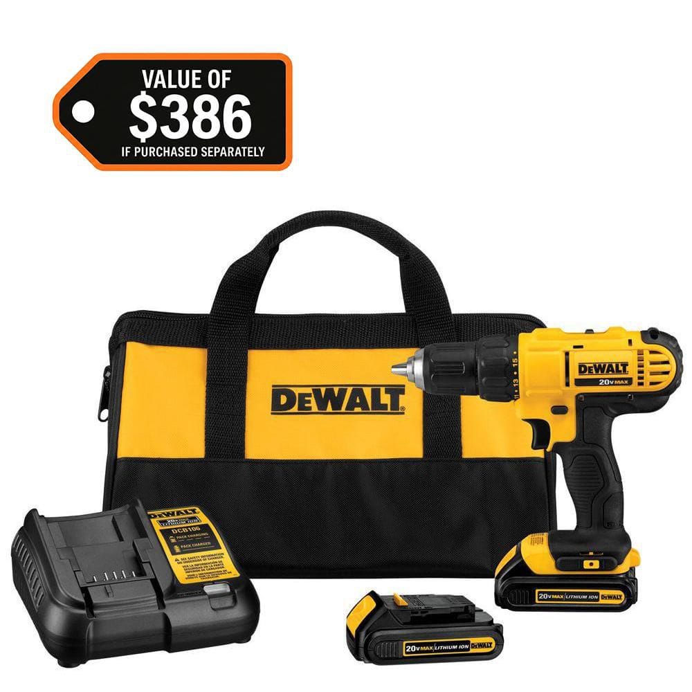 DEWALT 20V MAX Cordless 1/2 in. Drill/Driver, (2) 20V 1.3Ah Batteries, Charger and Bag (DCD771C2)