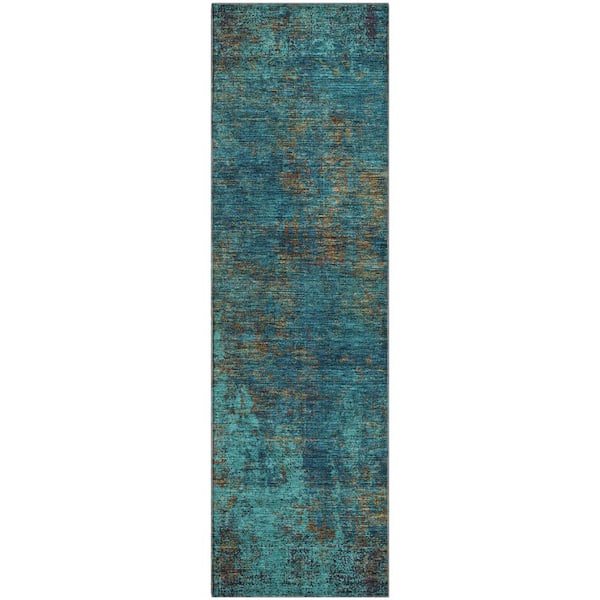 Mayfield Premium Machine Washable Abstract AMF940 Teal 2 ft. 3 in. x 7 ft. 6 in. Runner Rug