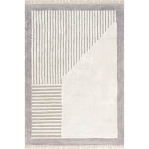 Kadie Modern Striped Tasseled Gray 6 ft. x 9 ft. Area Rug