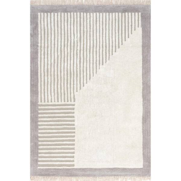 nuLOOM Kadie Modern Striped Tasseled Gray 8 ft. x 10 ft. Area Rug