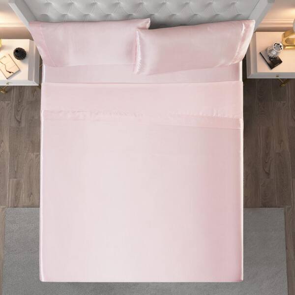 JUICY COUTURE Silky Satin 3-Piece Pink Solid Color Polyester Twin