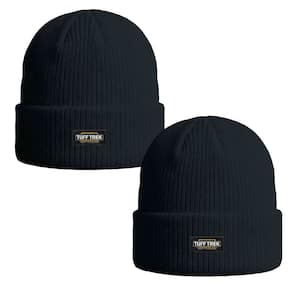 TUFF TREK Men's 2-Pack Cold Weather Knit Beanie Hats 100% Acrylic with Roll up Cuff Wind and Water Resistant