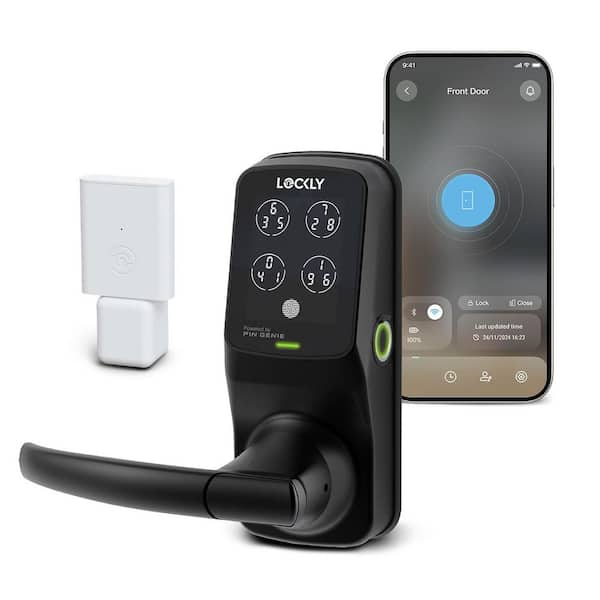 Secure Pro Matte Black Smart WiFi Mobile app-controlled Lever Latch, 3D Fingerprint, Keypad, works with Hey Google/Alexa