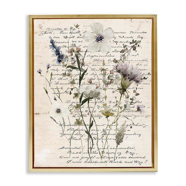 Stupell Industries Pressed Flowers on Page by Carol Robinson Gold Floater Frame Nature Graphic Art Print 31 in. x 25 in.