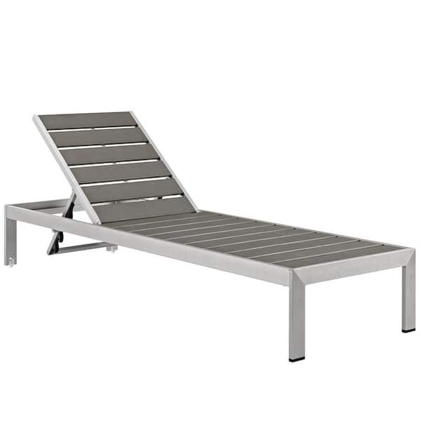 MODWAY Shore Patio Aluminum Outdoor Chaise Lounge in Silver Gray