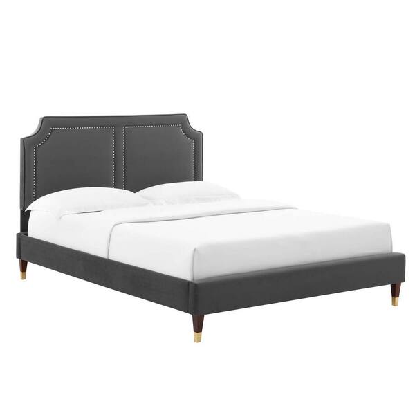 MODWAY Novi Brown Performance Velvet Frame Full Platform Bed with Reinforced Center Beam